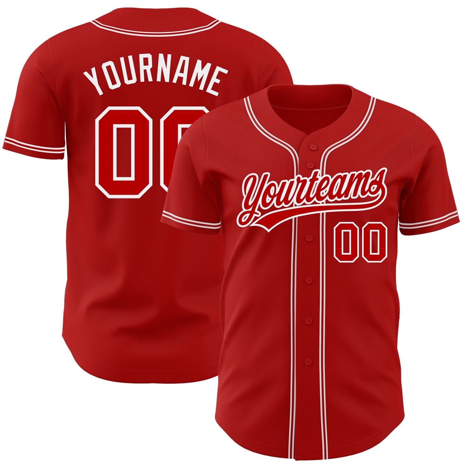 Custom Red Red-White Authentic Baseball Jersey - Main View