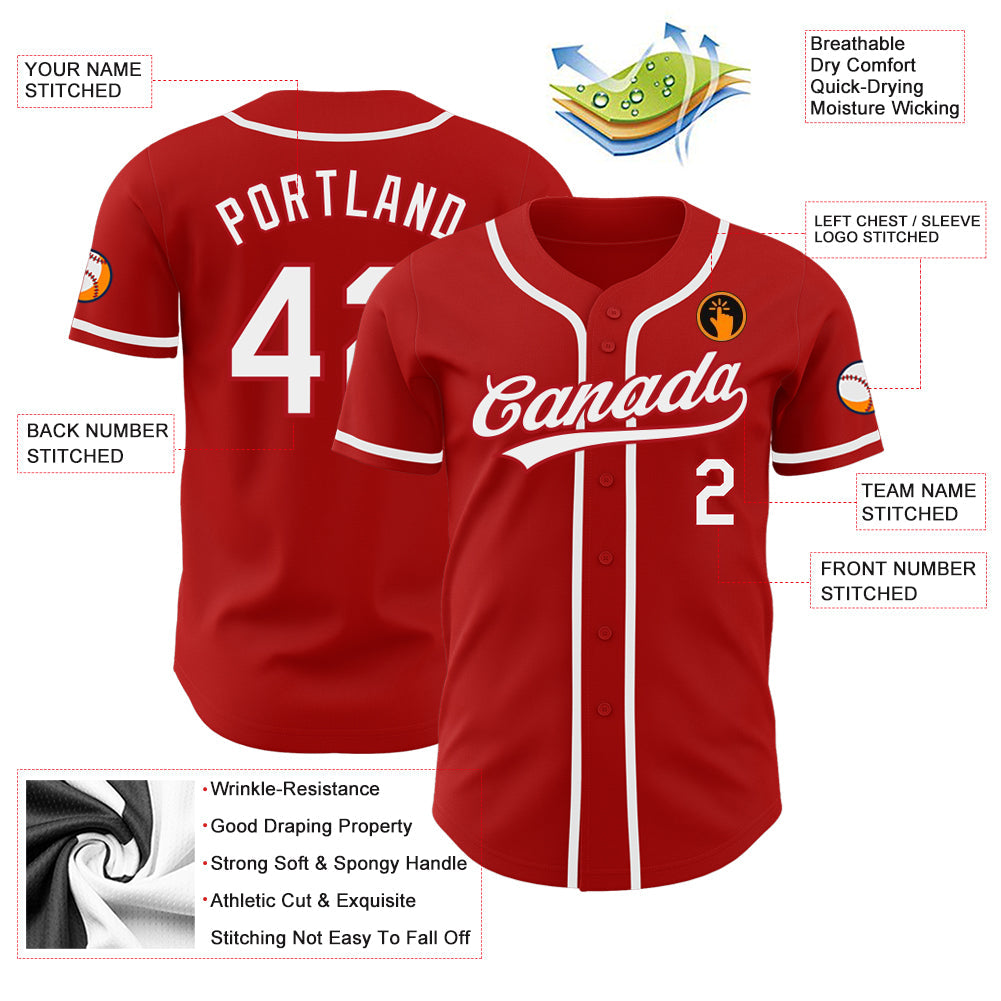Custom Red White Authentic Baseball Jersey view 3