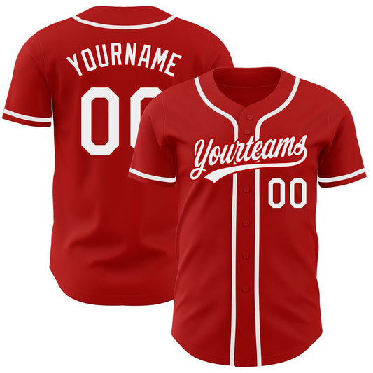 Custom Red White Authentic Baseball Jersey - Main View