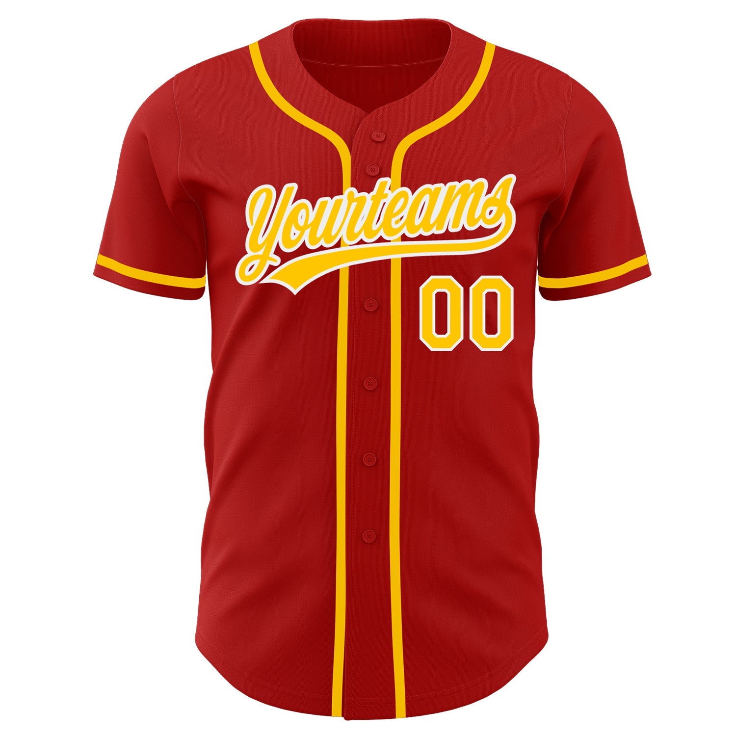 Custom Red Gold-White Authentic Baseball Jersey view 2