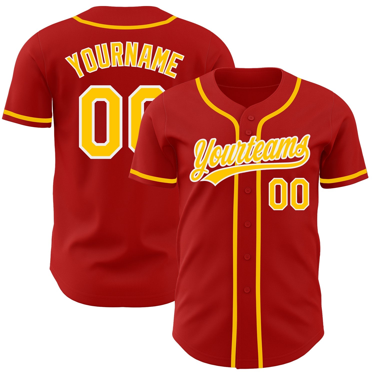 Custom Red Gold-White Authentic Baseball Jersey - Main View