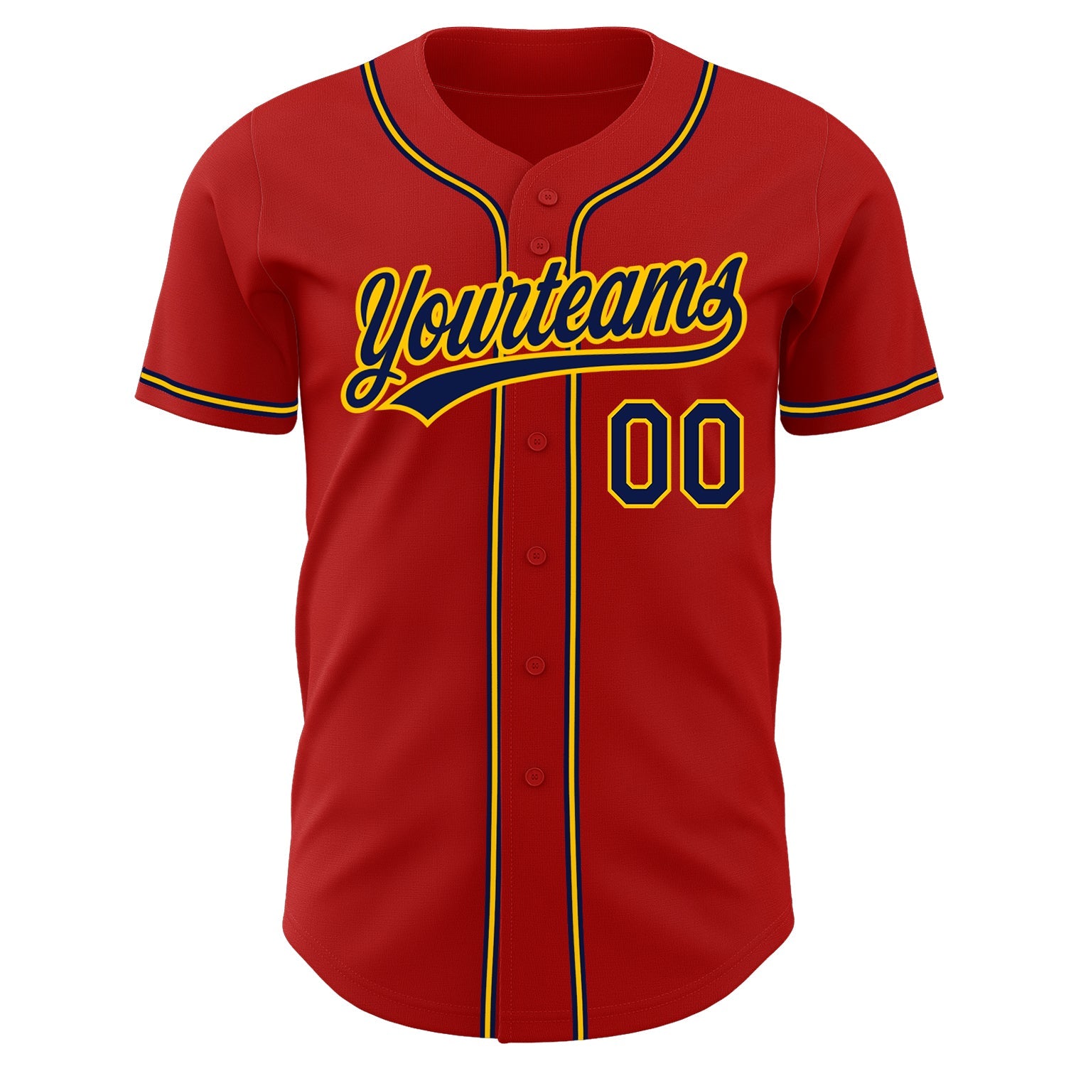 Custom Red Navy-Gold Authentic Baseball Jersey view 2