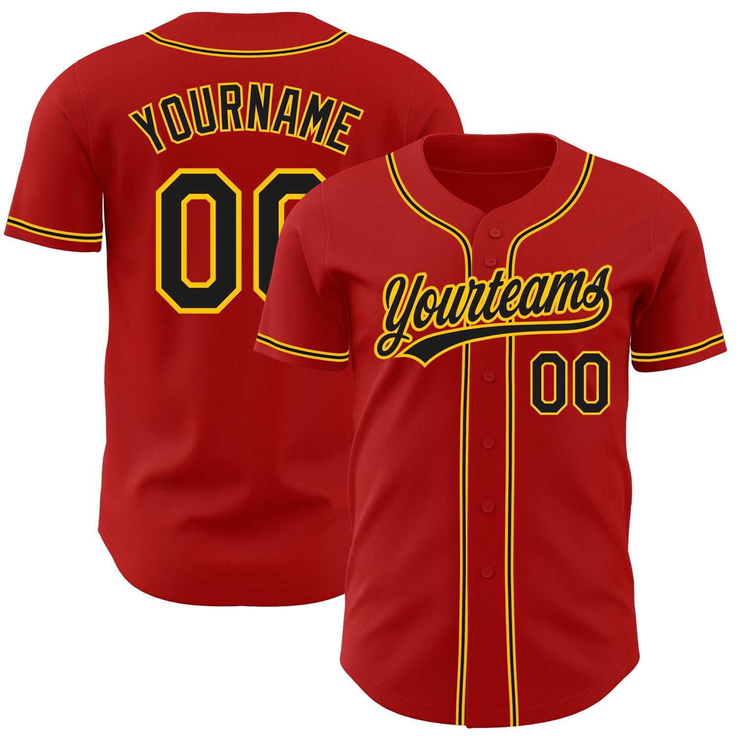 Custom Red Black-Gold Authentic Baseball Jersey - Main View