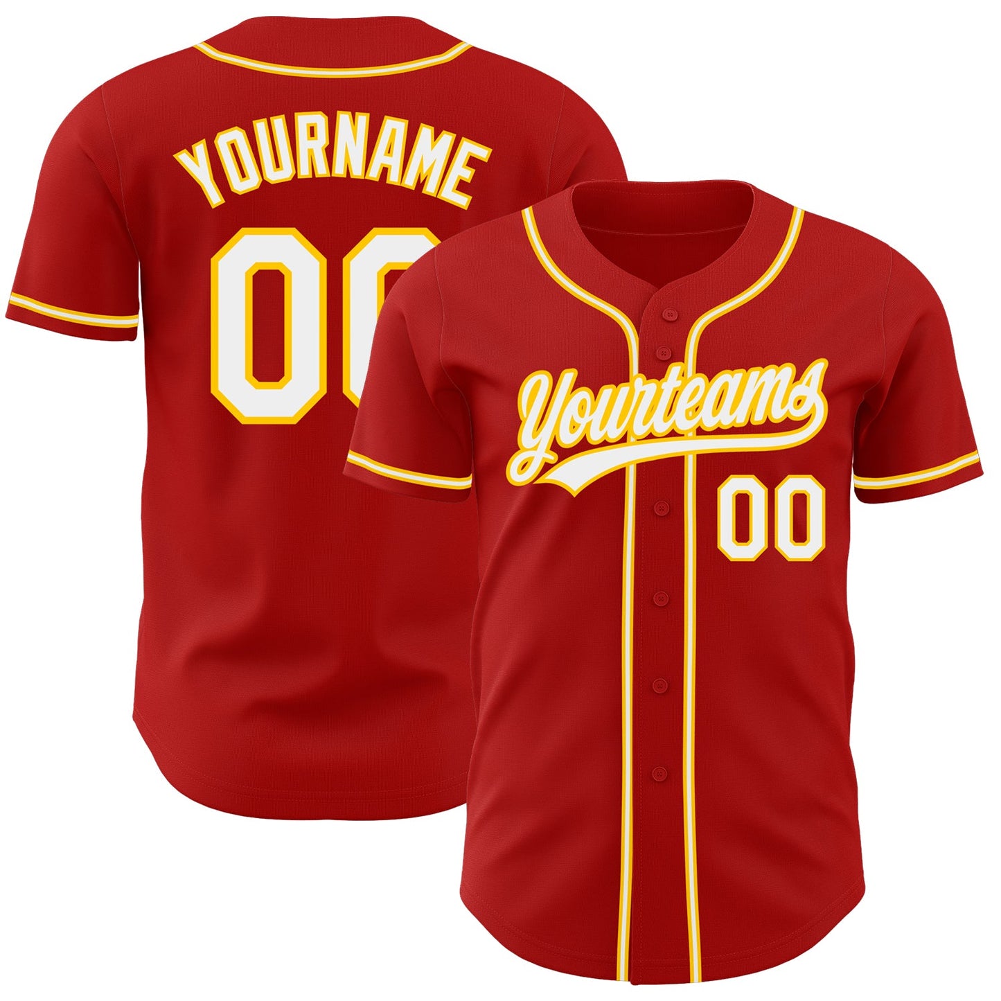 Custom Red White-Gold Authentic Baseball Jersey - Main View