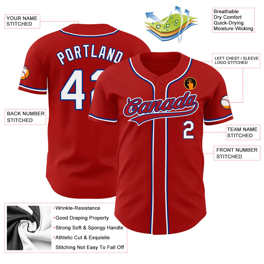 Custom Red White-Royal Authentic Baseball Jersey view 3