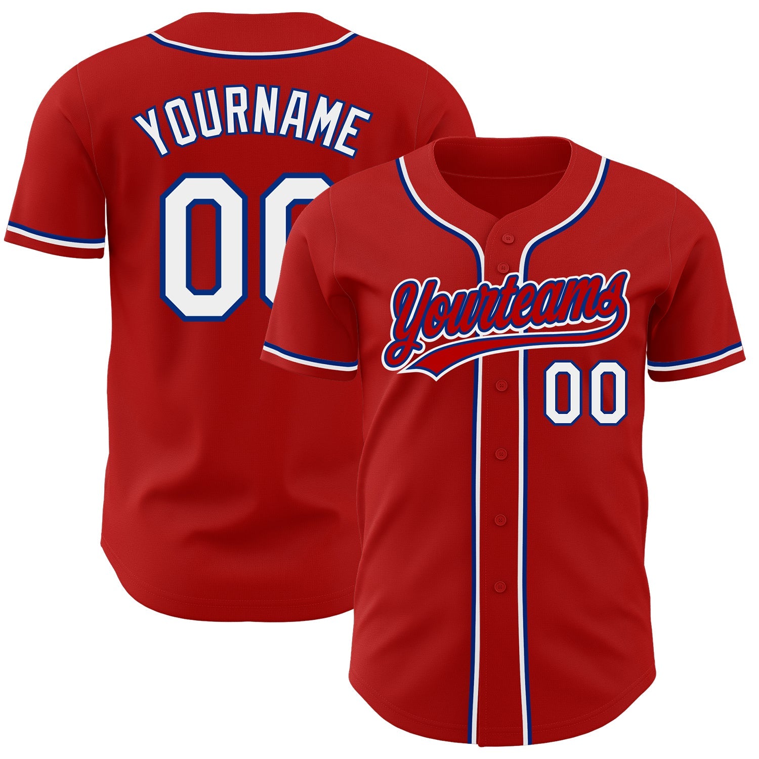 Custom Red White-Royal Authentic Baseball Jersey - Main View