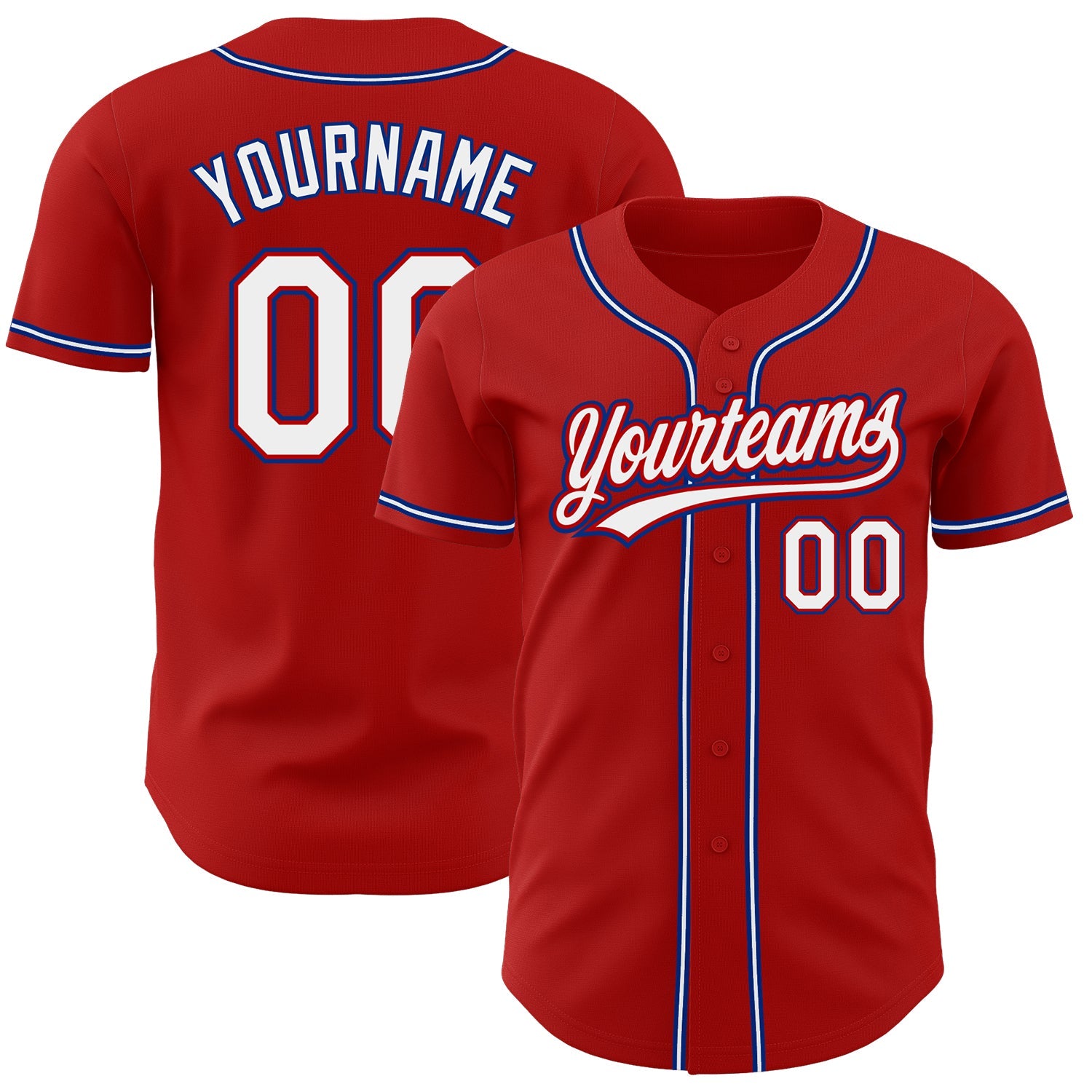 Custom Red White-Royal Authentic Baseball Jersey - Main View