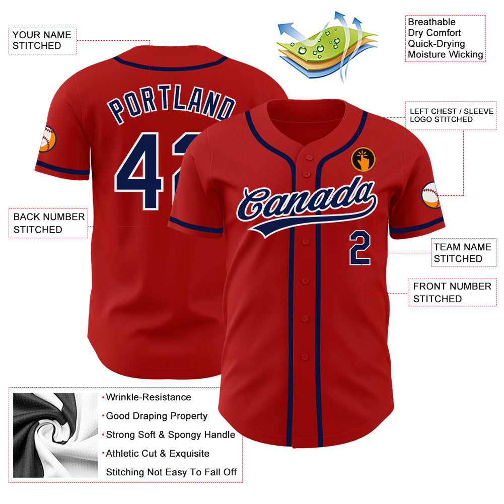 Custom Red Navy-White Authentic Baseball Jersey view 3