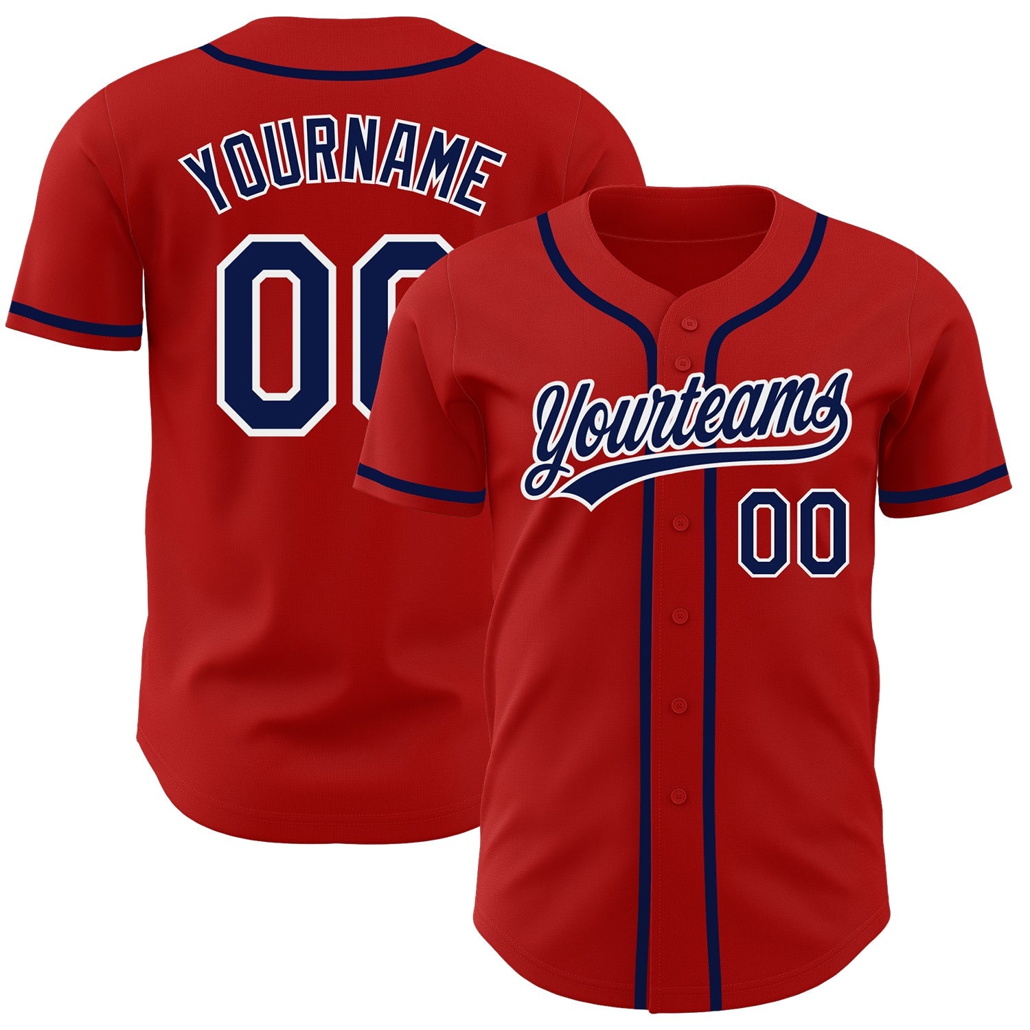 Custom Red Navy-White Authentic Baseball Jersey - Main View