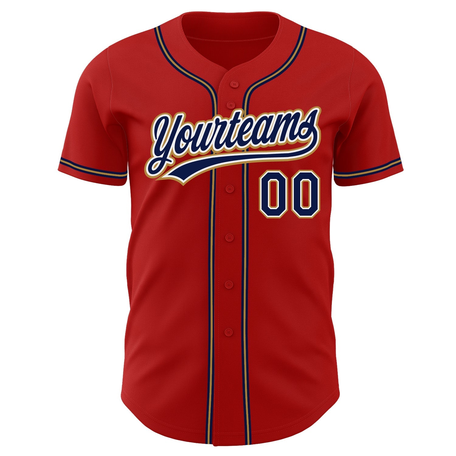 Custom Red Navy-Old Gold Authentic Baseball Jersey view 2