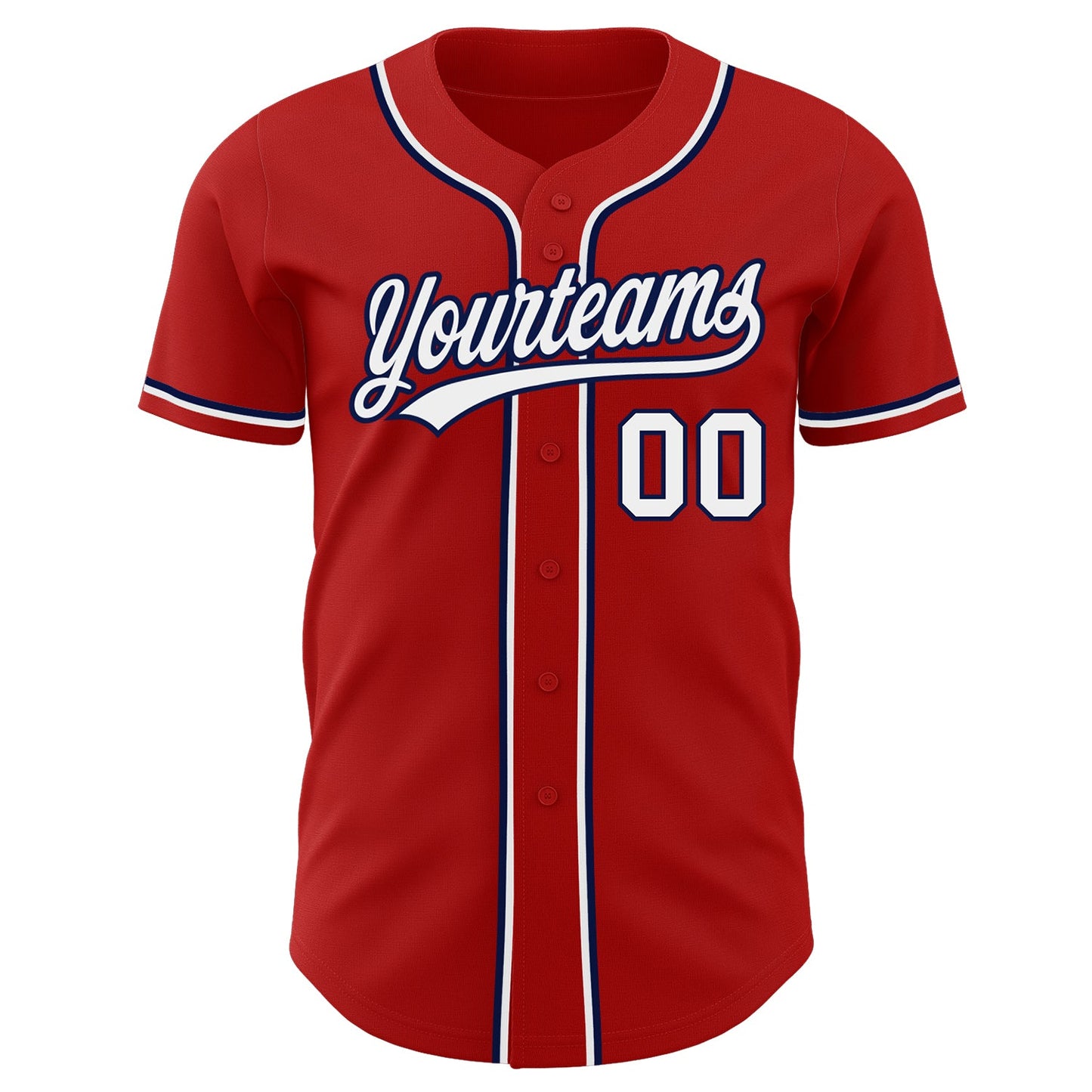Custom Red White-Navy Authentic Baseball Jersey view 2