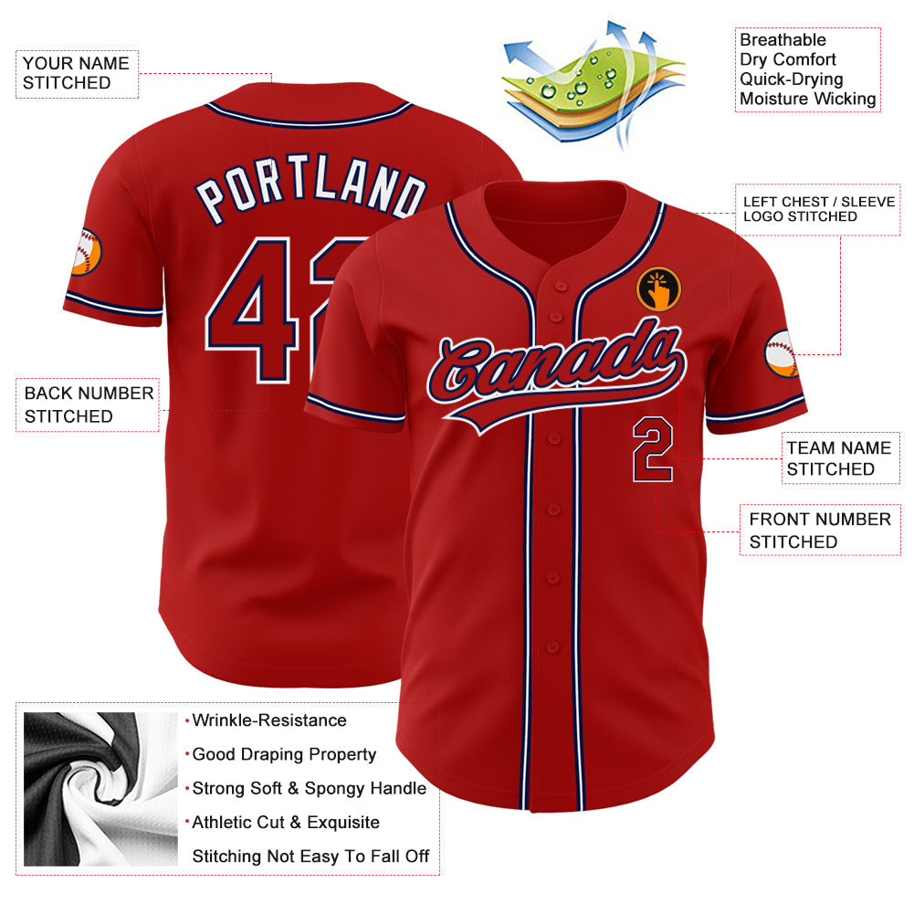 Custom Red Red-Navy Authentic Baseball Jersey view 3
