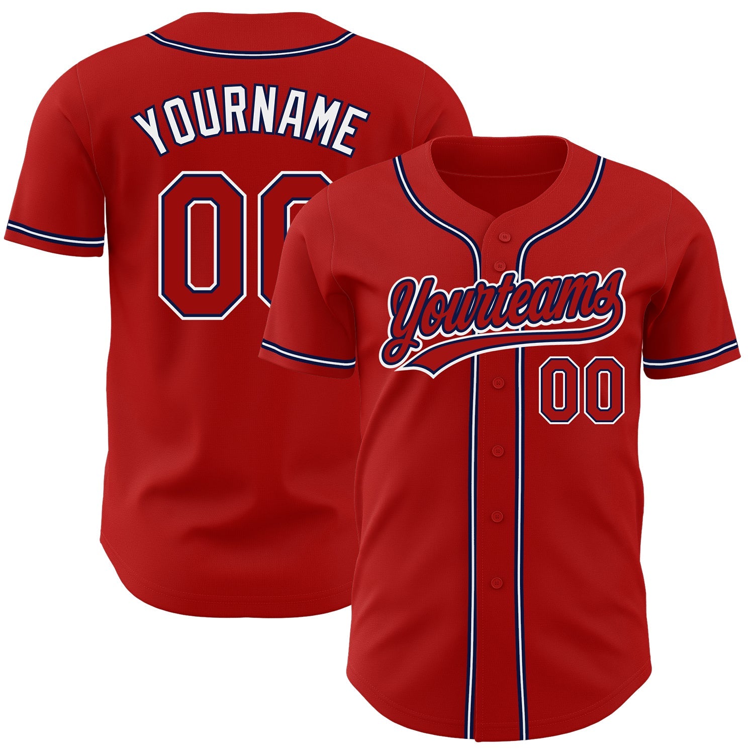 Custom Red Red-Navy Authentic Baseball Jersey - Main View