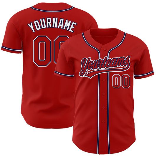 Custom Red Red-Navy Authentic Baseball Jersey - Main View