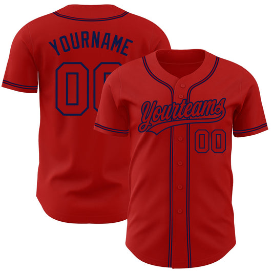 Custom Red Red-Navy Authentic Baseball Jersey - Main View