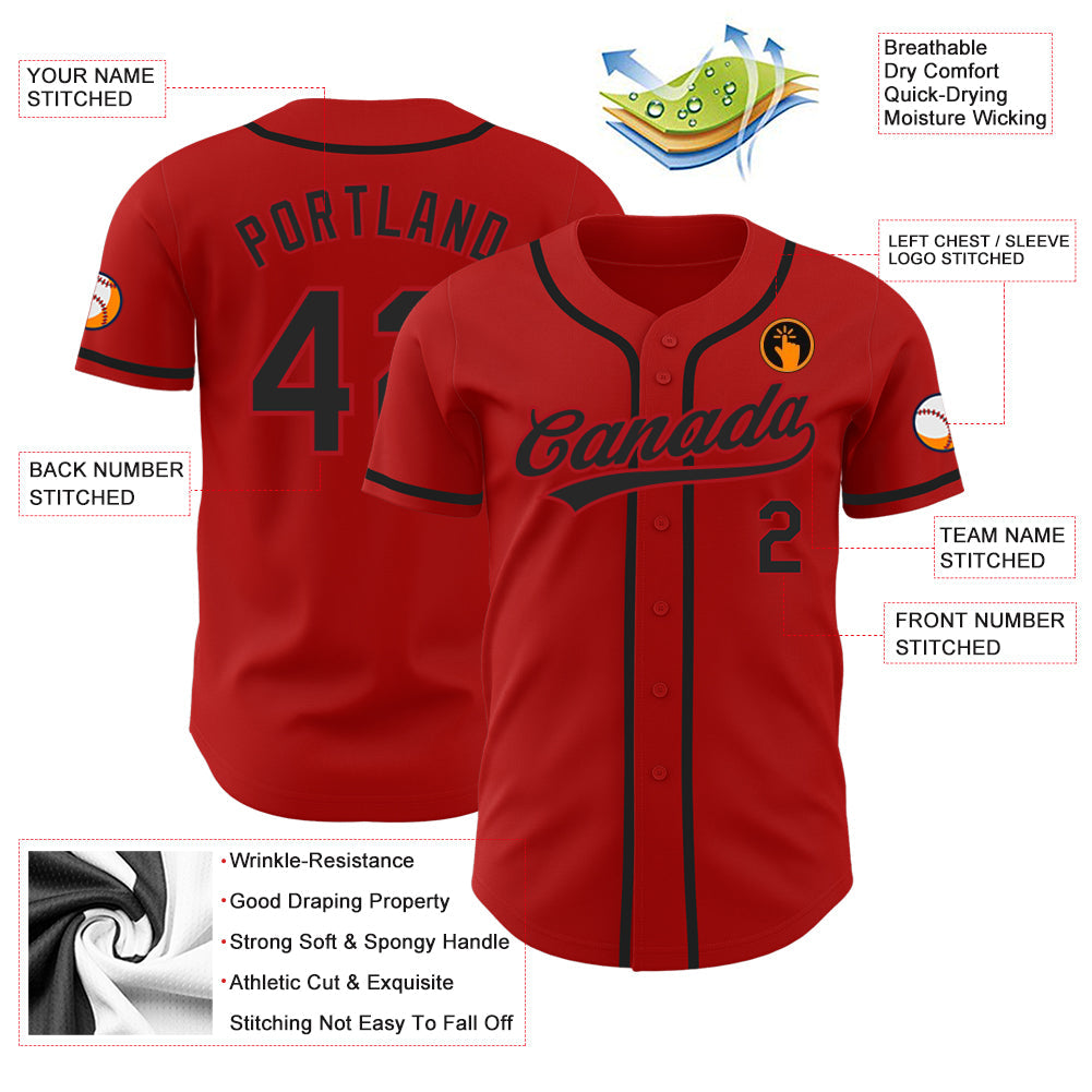 Custom Red Black Authentic Baseball Jersey view 3