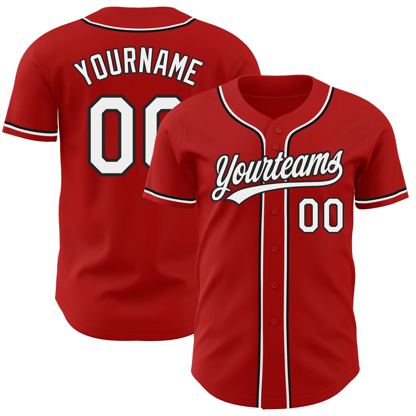 Custom Red White-Black Authentic Baseball Jersey - Main View