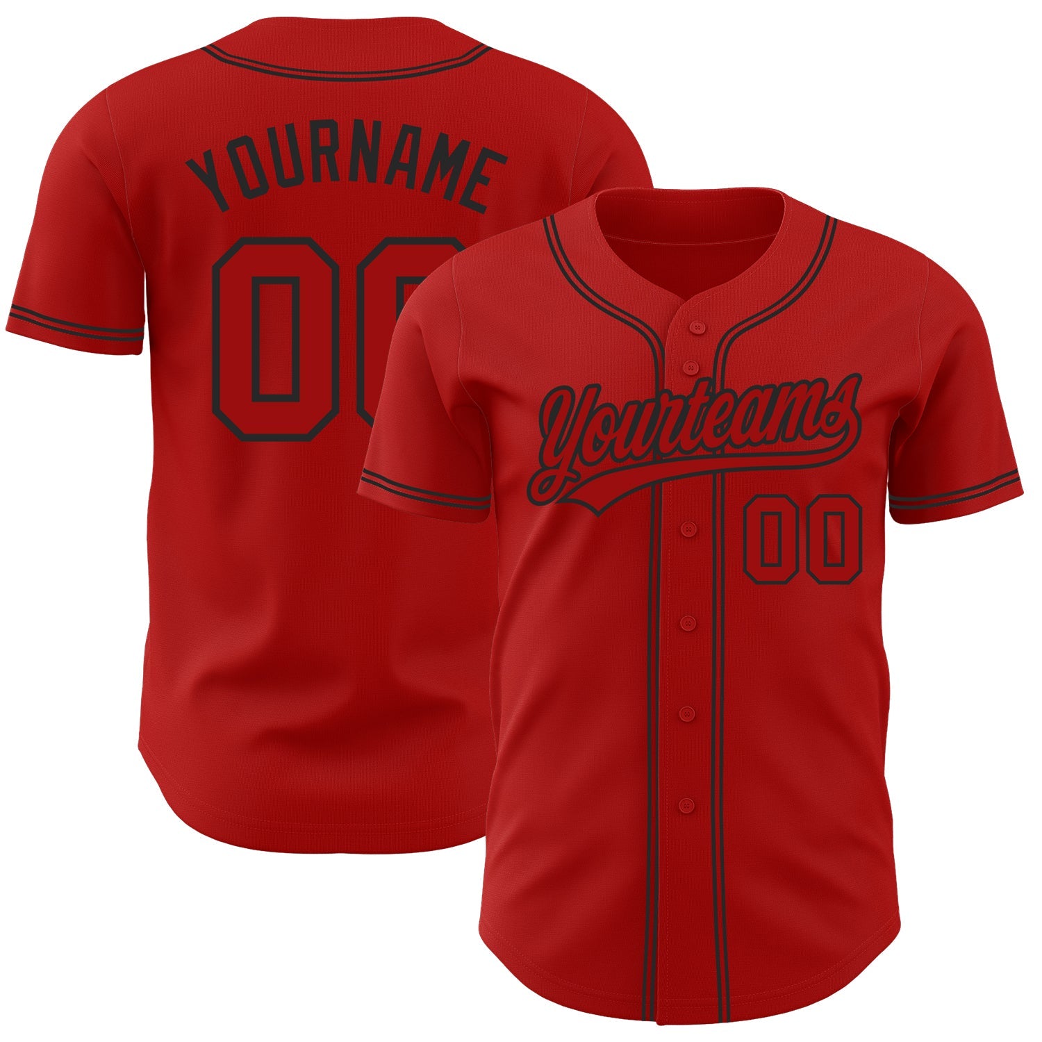 Custom Red Red-Black Authentic Baseball Jersey - Main View
