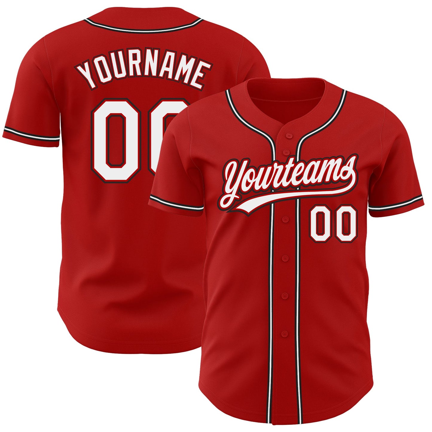 Custom Red White-Black Authentic Baseball Jersey - Main View