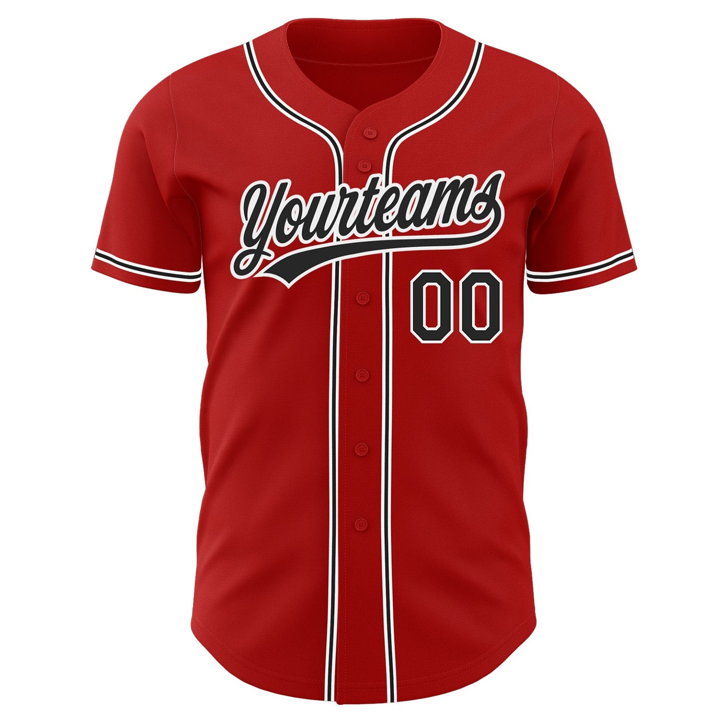 Custom Red Black-White Authentic Baseball Jersey view 2