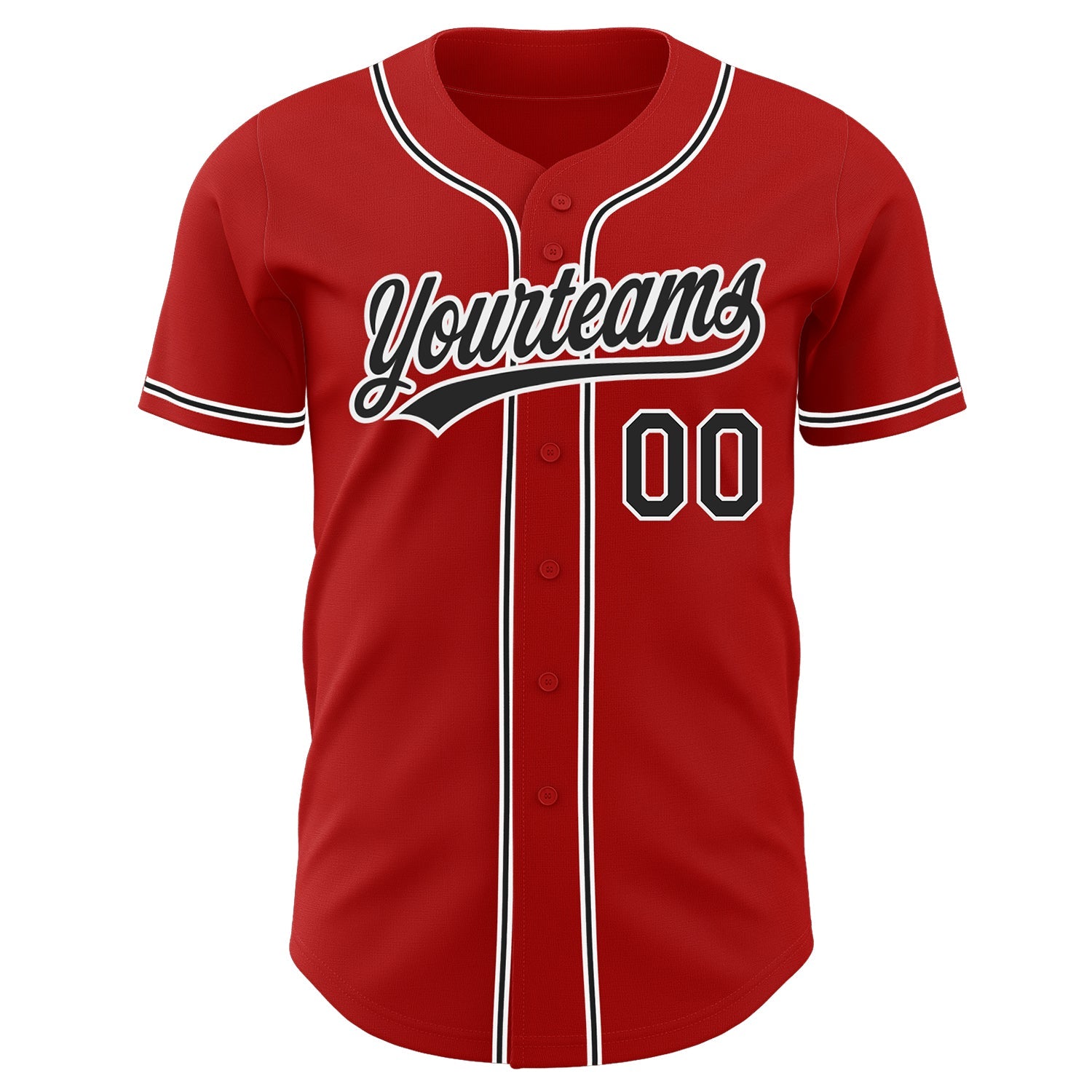 Custom Red Black-White Authentic Baseball Jersey view 2