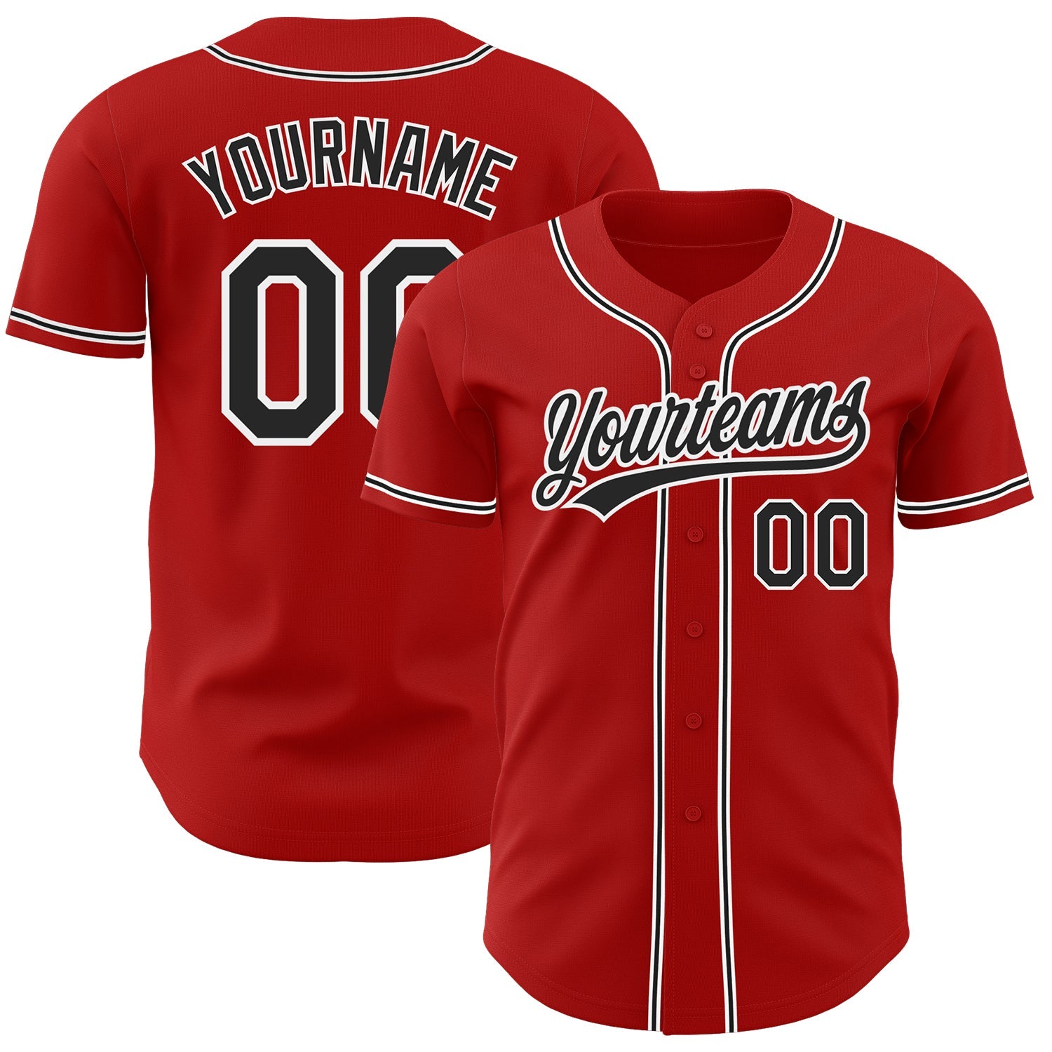 Custom Red Black-White Authentic Baseball Jersey - Main View