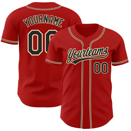 Custom Red Black-City Cream Authentic Baseball Jersey - Main View