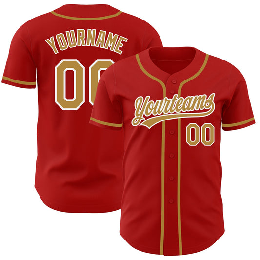 Custom Red Old Gold-White Authentic Baseball Jersey - Main View
