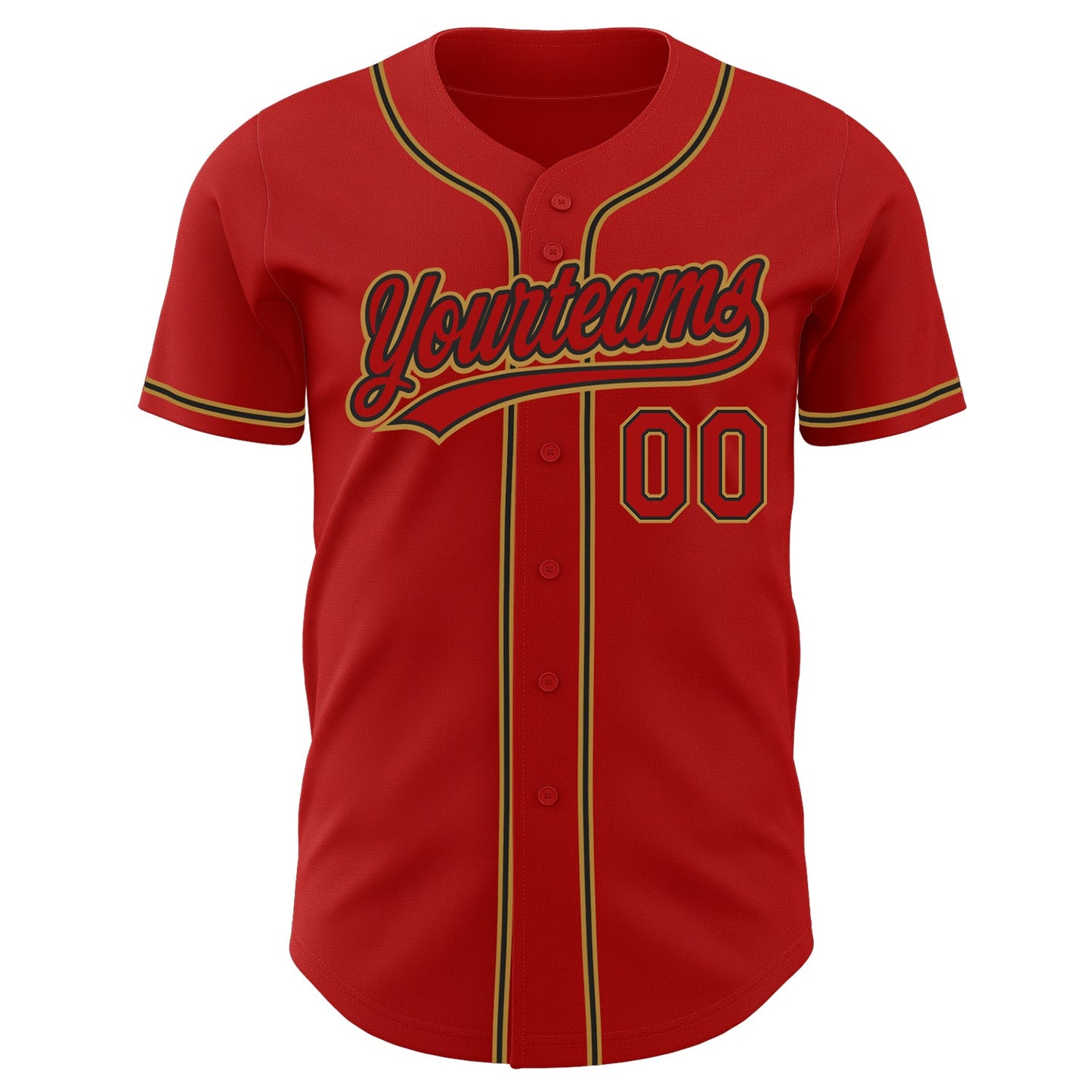 Custom Red Red Black-Old Gold Authentic Baseball Jersey view 2
