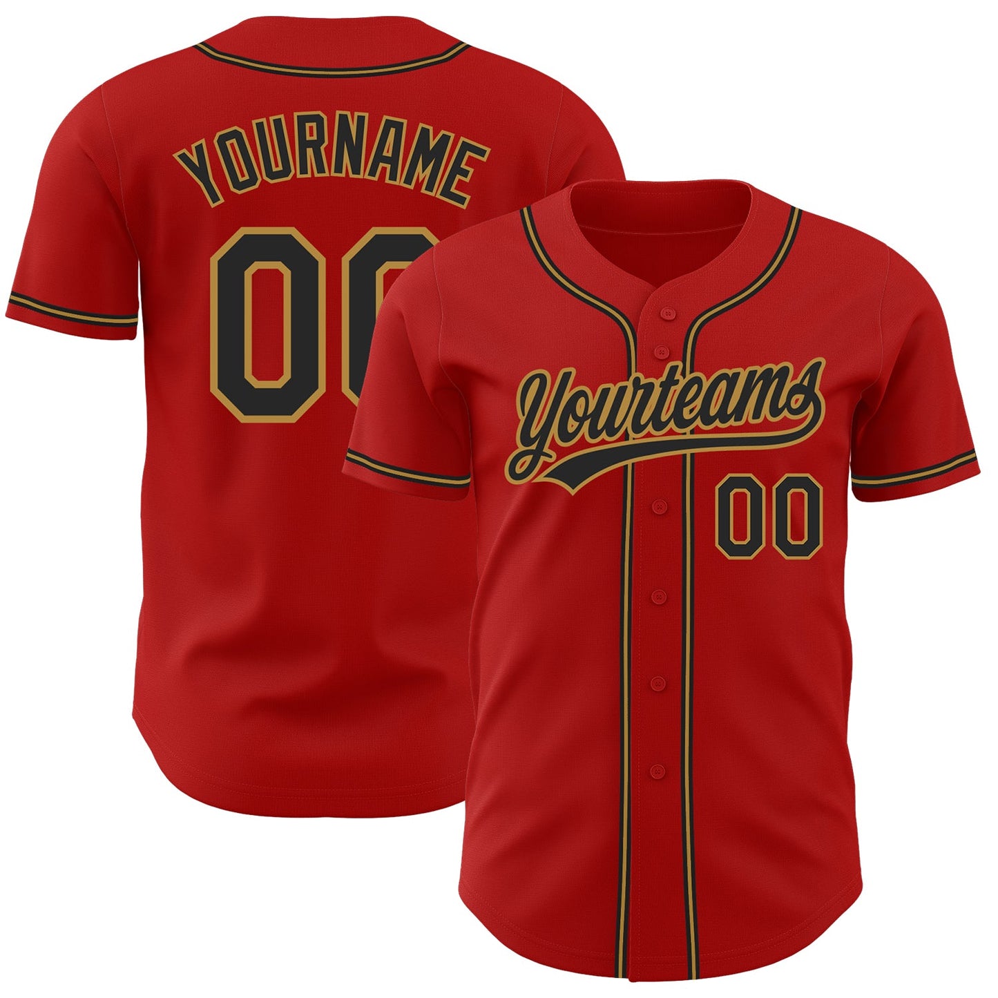 Custom Red Black-Old Gold Authentic Baseball Jersey - Main View