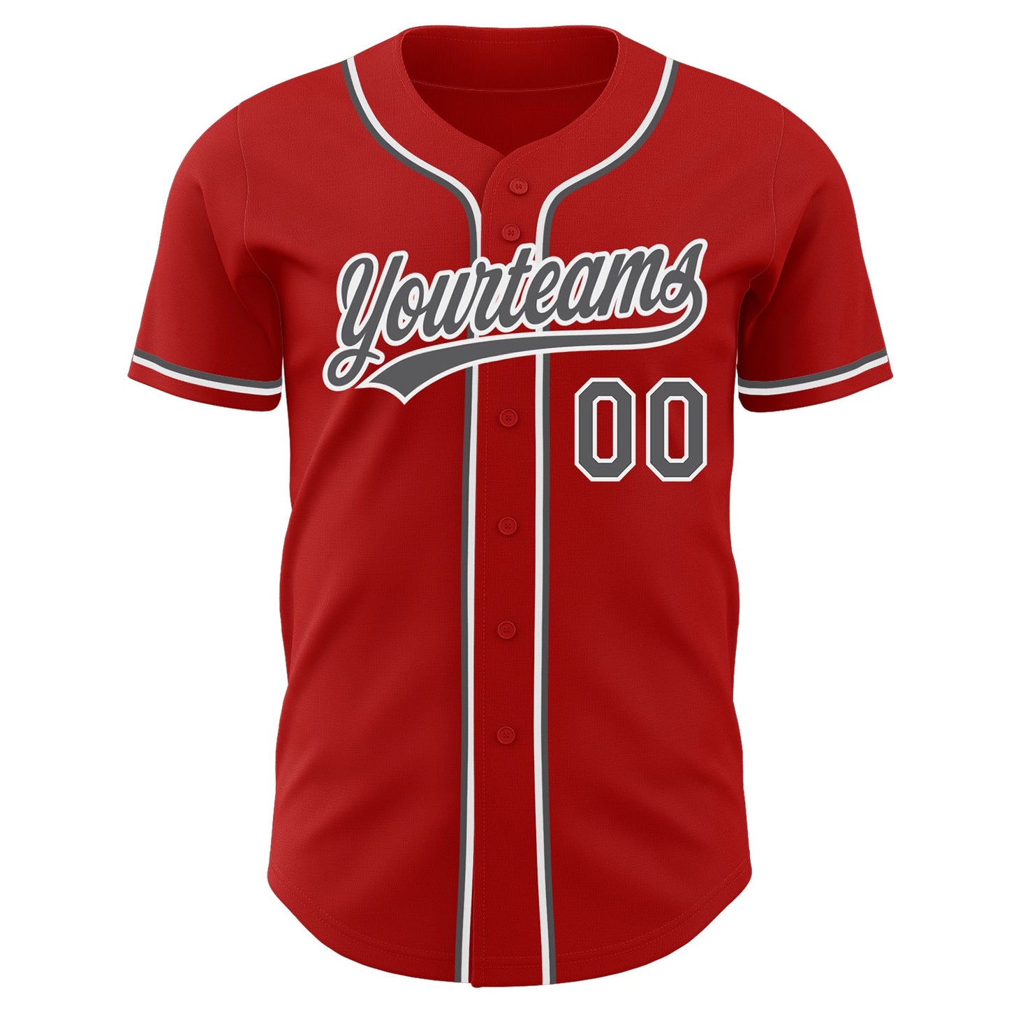 Custom Red Steel Gray-White Authentic Baseball Jersey view 2