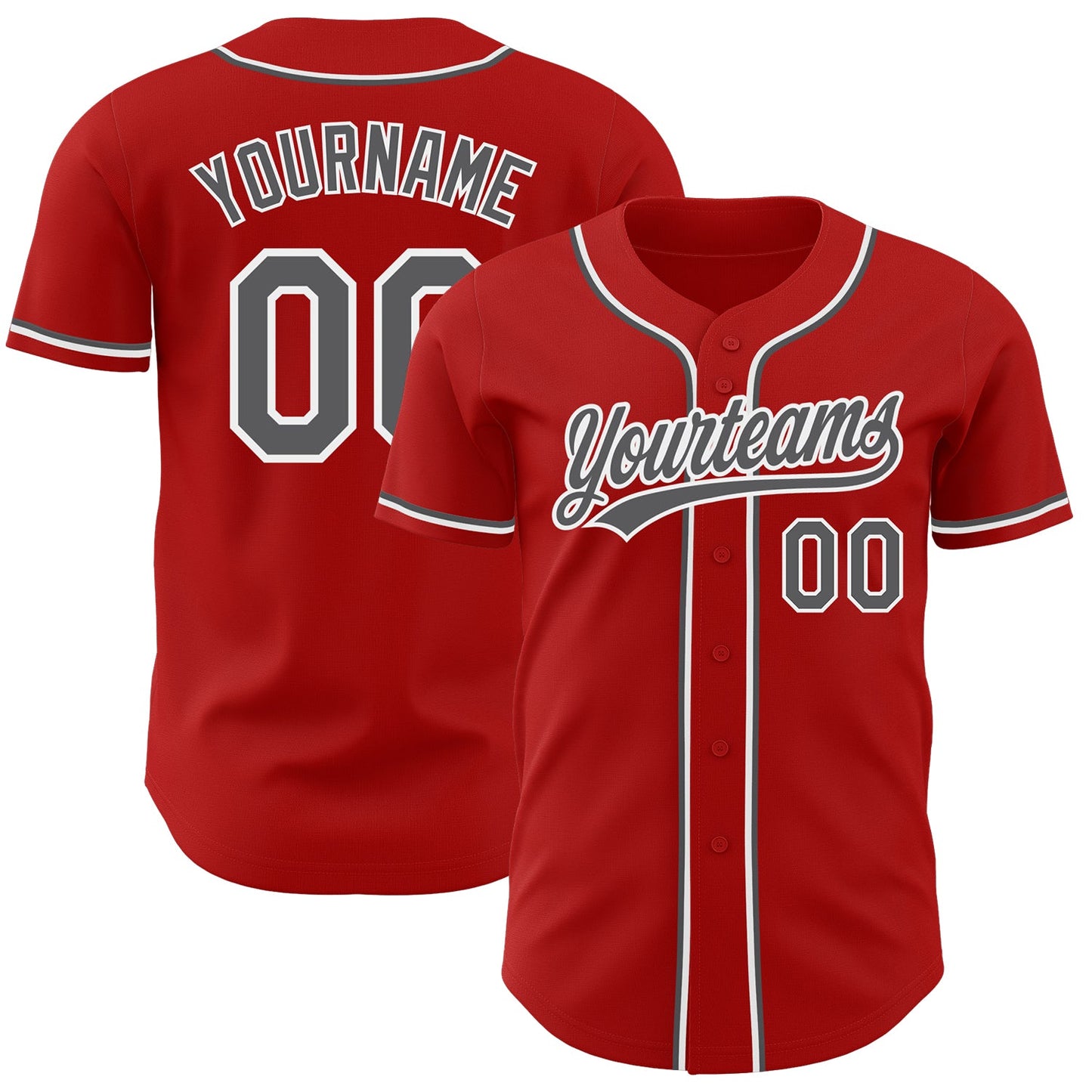 Custom Red Steel Gray-White Authentic Baseball Jersey - Main View