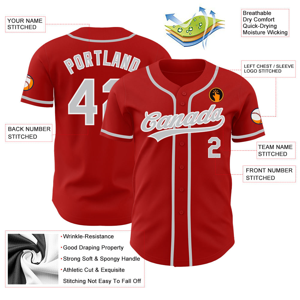 Custom Red Gray-White Authentic Baseball Jersey view 3