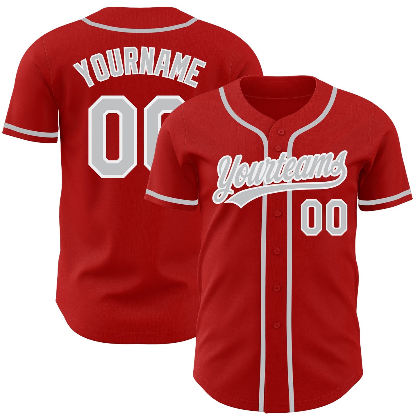 Custom Red Gray-White Authentic Baseball Jersey - Main View