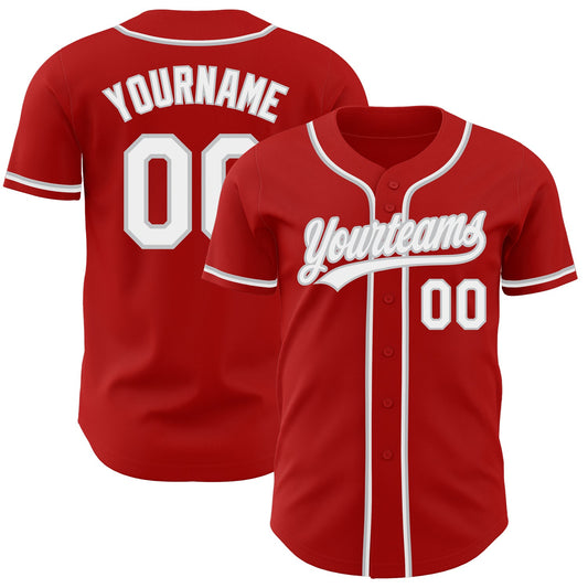 Custom Red White-Gray Authentic Baseball Jersey - Main View