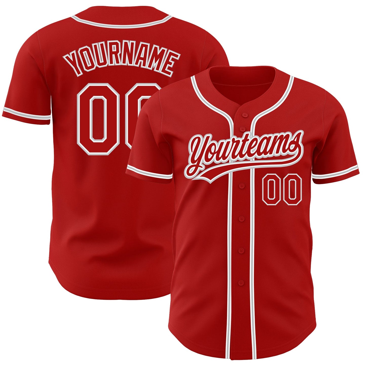 Custom Red Red-Gray Authentic Baseball Jersey - Main View