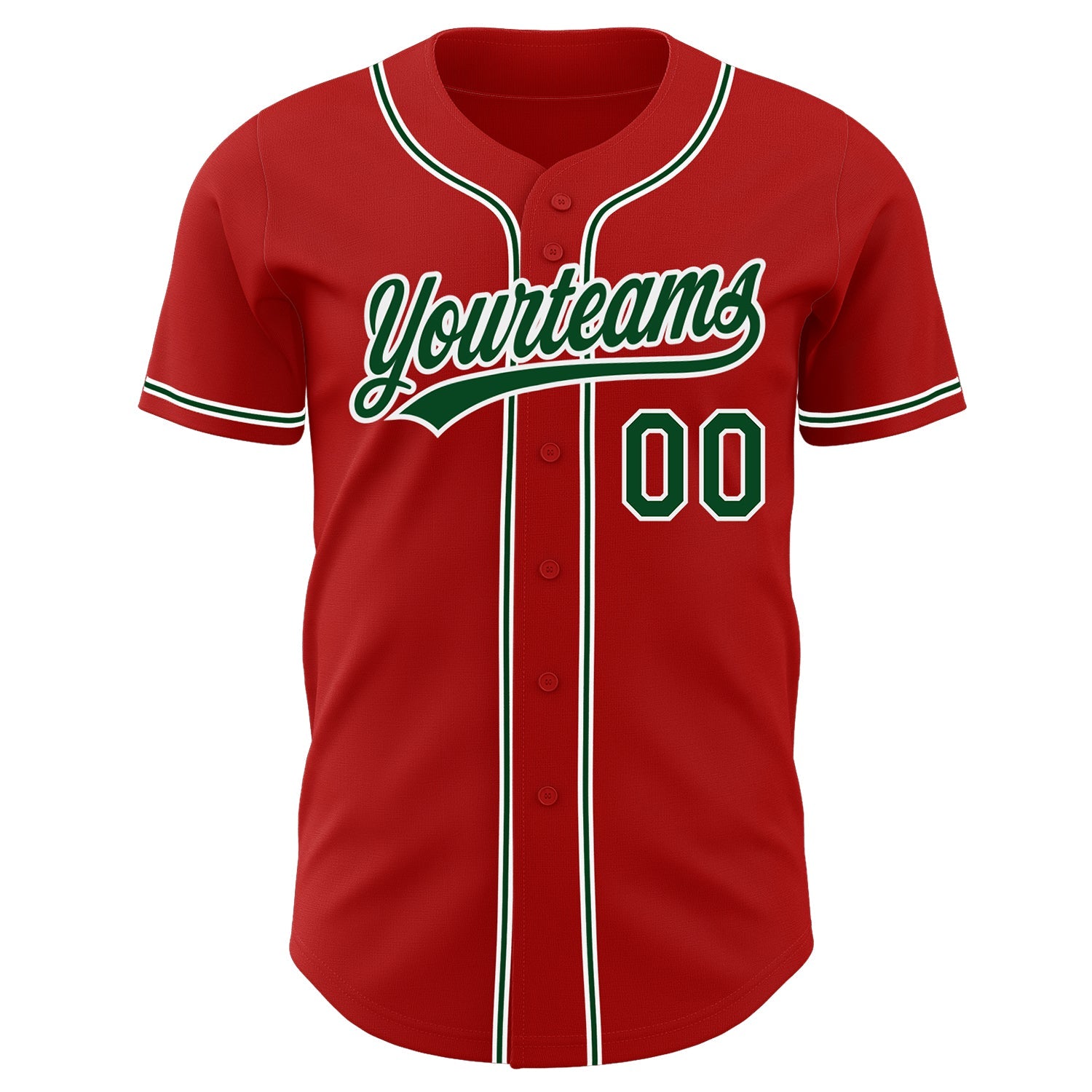 Custom Red Green-White Authentic Baseball Jersey view 2