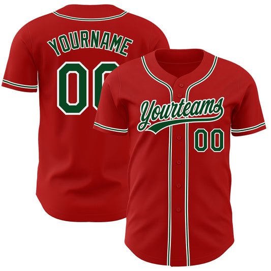 Custom Red Green-White Authentic Baseball Jersey - Main View