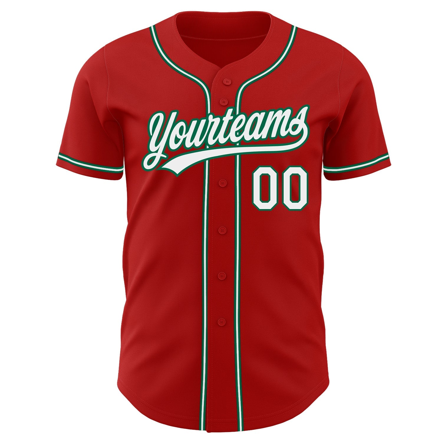 Custom Red White-Kelly Green Authentic Baseball Jersey view 2