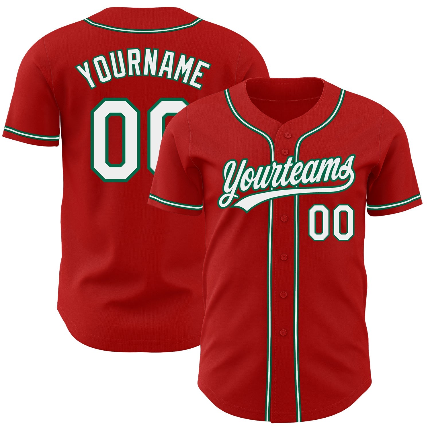 Custom Red White-Kelly Green Authentic Baseball Jersey - Main View