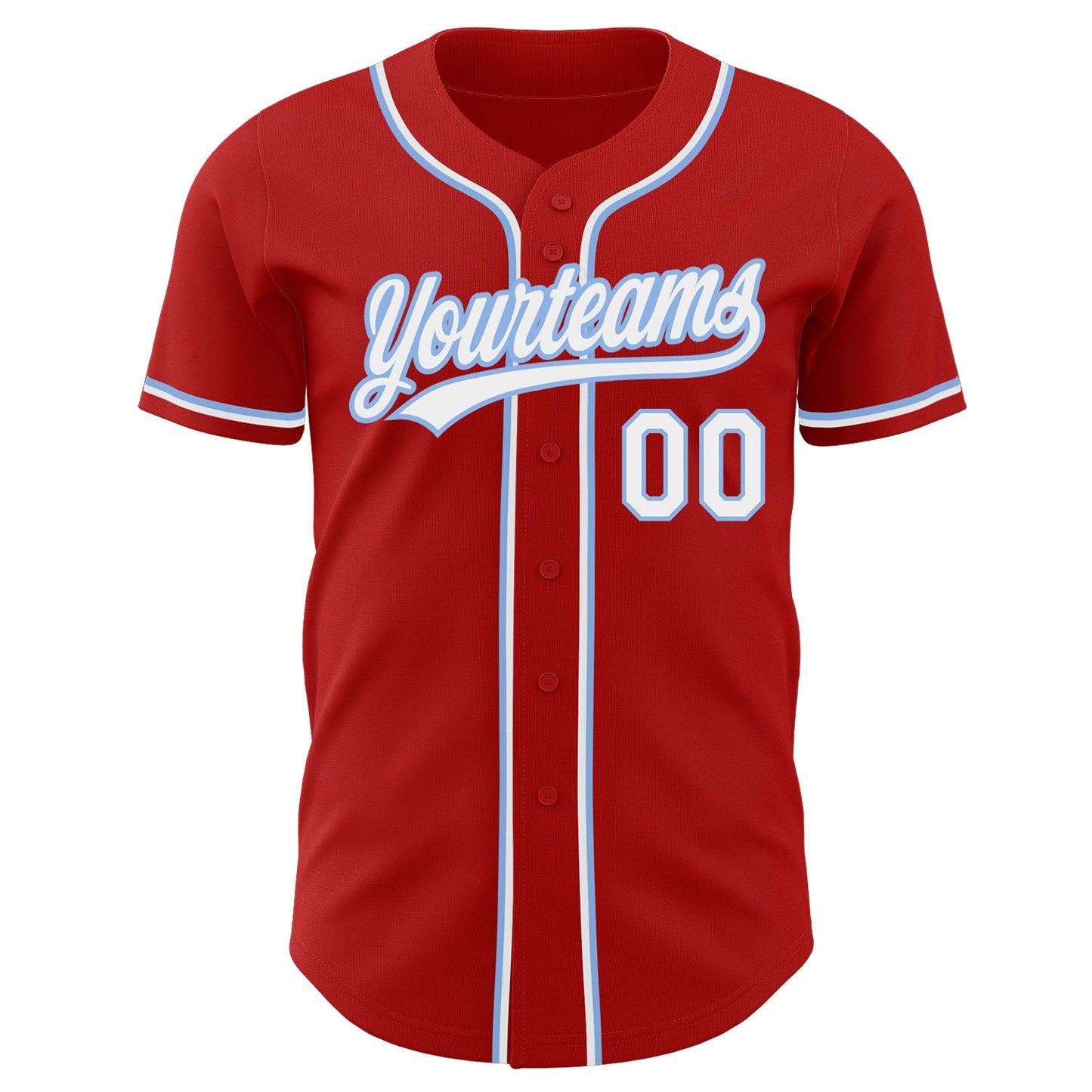 Custom Red White-Light Blue Authentic Baseball Jersey view 2