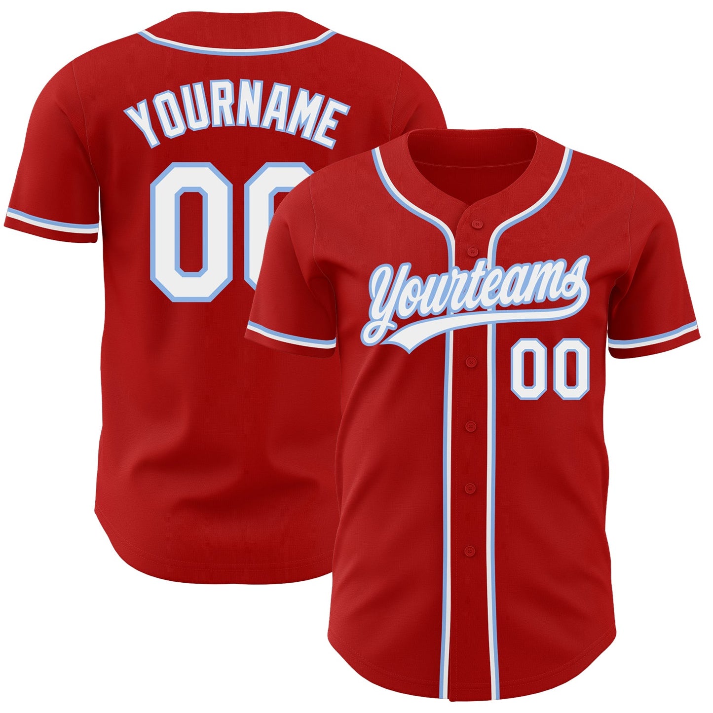 Custom Red White-Light Blue Authentic Baseball Jersey - Main View