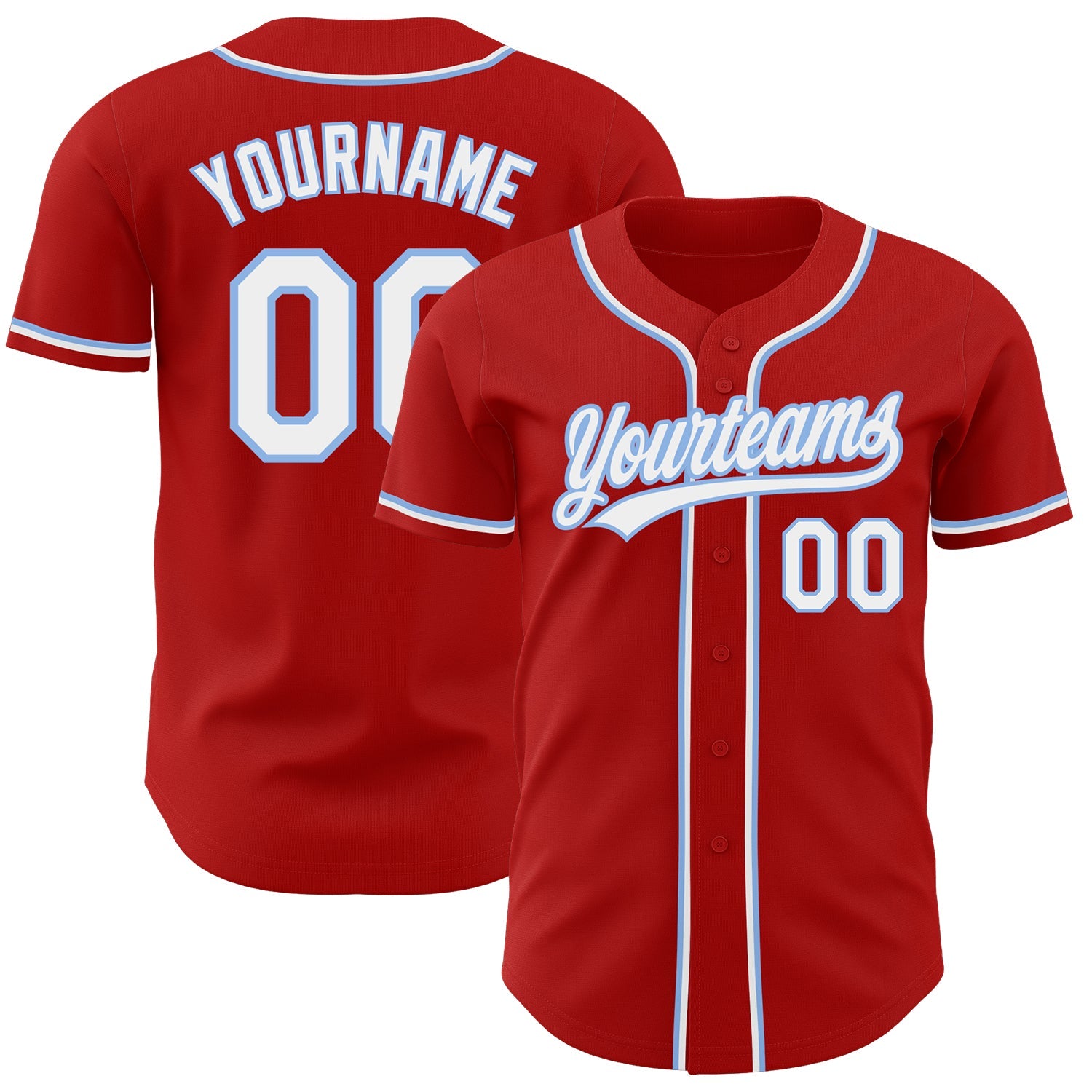 Custom Red White-Light Blue Authentic Baseball Jersey - Main View