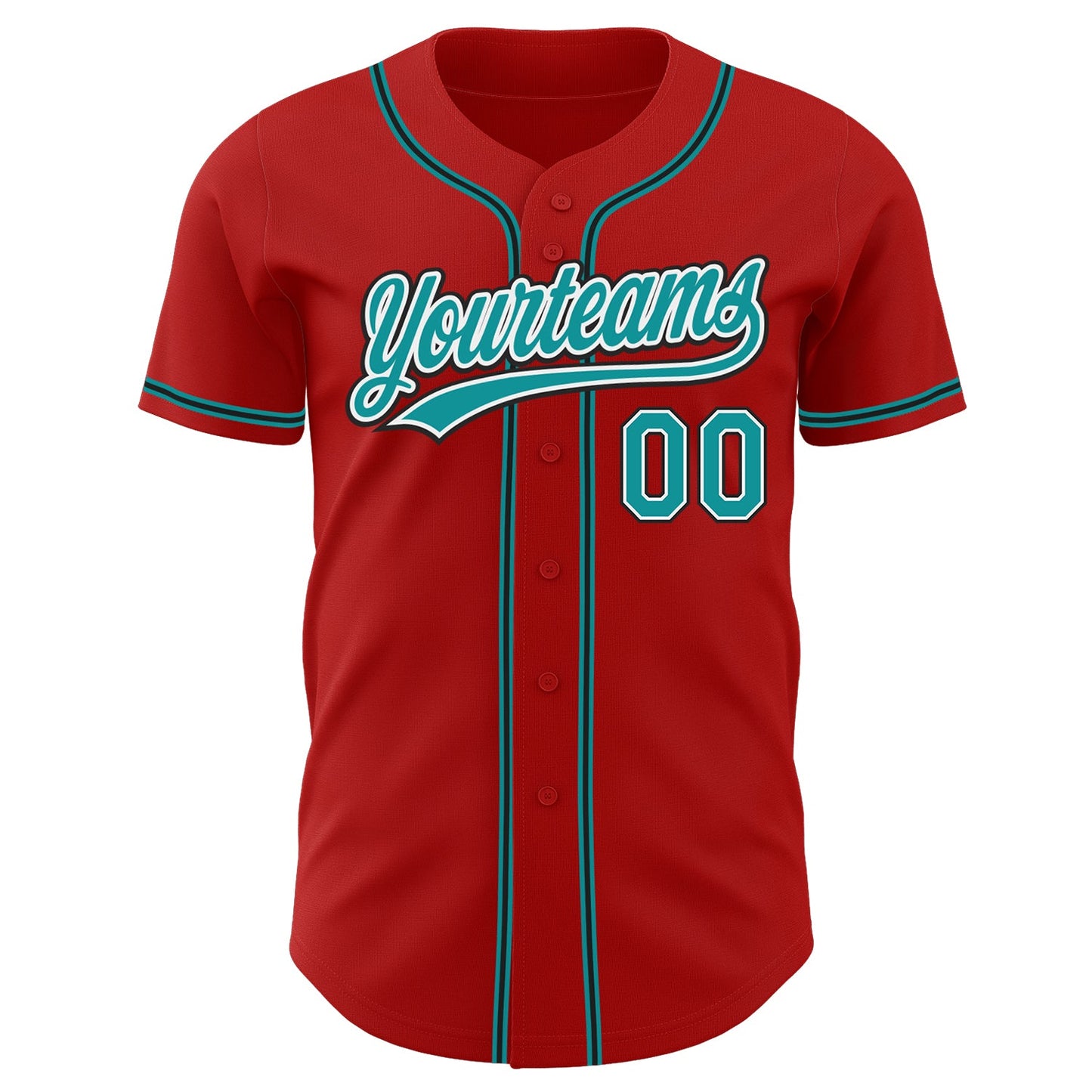 Custom Red Teal-Black Authentic Baseball Jersey view 2