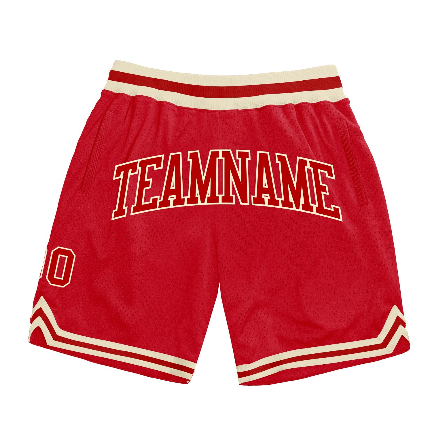 Custom Red Red-Cream Authentic Throwback Basketball Shorts - Main View