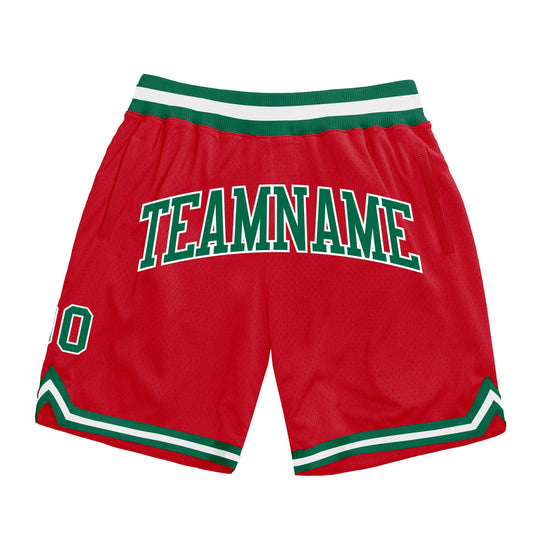 Custom Red Kelly Green-White Authentic Throwback Basketball Shorts - Main View