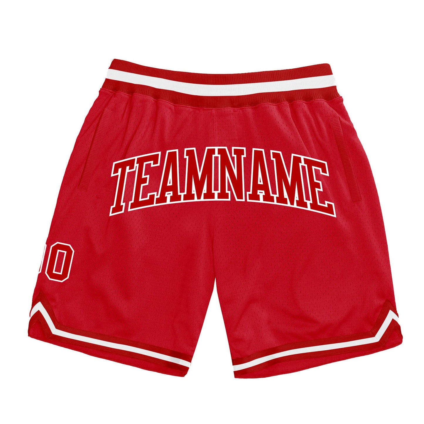 Custom Red Red-White Authentic Throwback Basketball Shorts - Main View