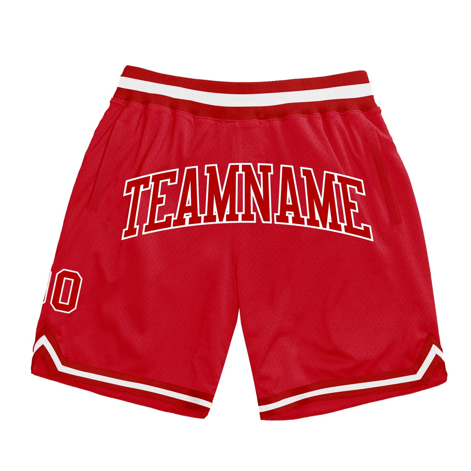 Custom Red Red-White Authentic Throwback Basketball Shorts - Main View