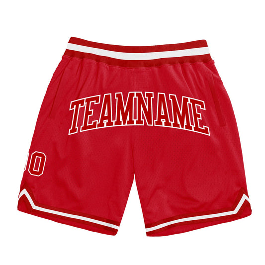 Custom Red Red-White Authentic Throwback Basketball Shorts - Main View