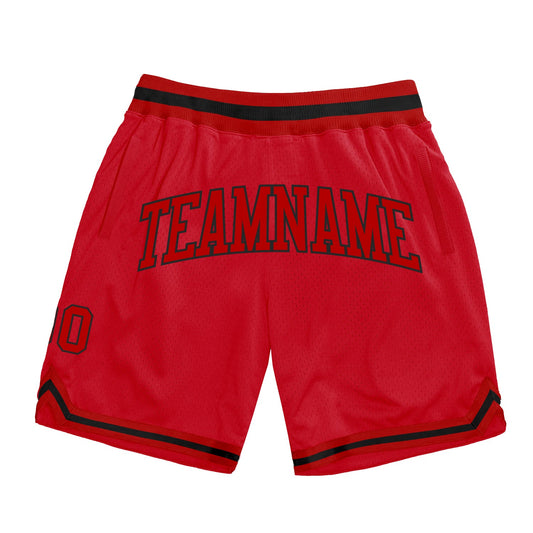 Custom Red Red-Black Authentic Throwback Basketball Shorts - Main View